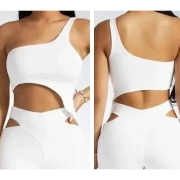 NWT Naked Wardrobe Smooth Side Asymmetrical Crop Top in White - Picture 1 of 4